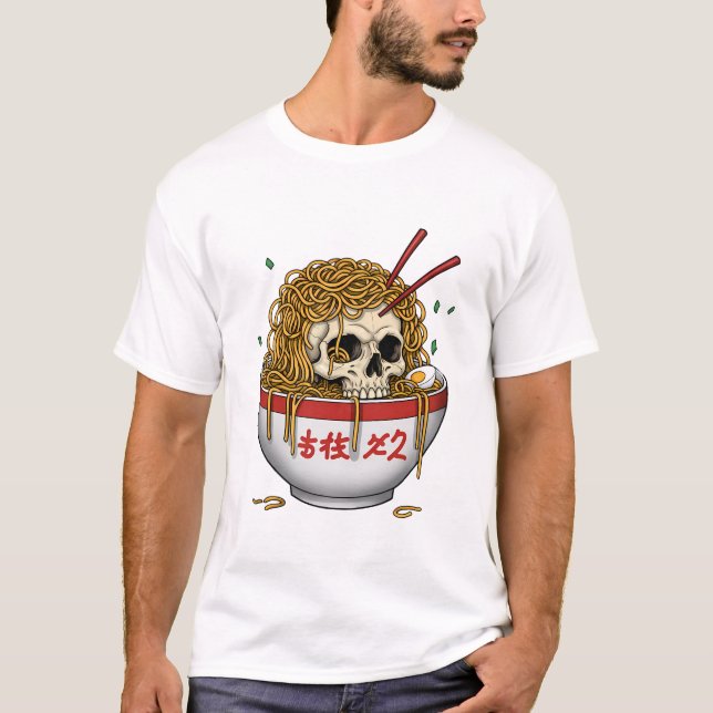 Ramen Skull T-Shirt - Edgy japansk Noodle Bowl (Framsida)