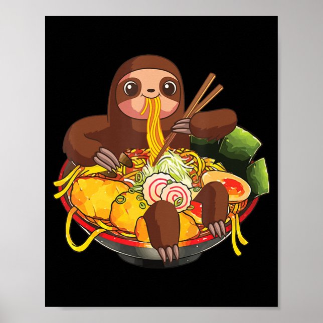 Ramen Sloth Kawaii Anime Jape Food Gifts Kids Poster (Framsidan)