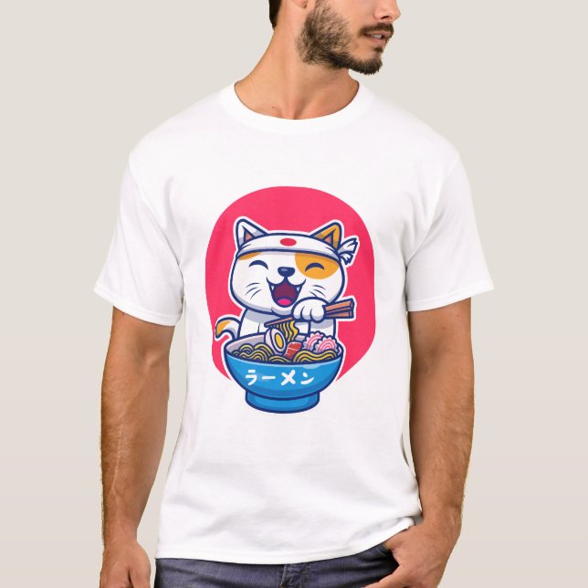 Ramen söt katt t shirt (Framsida)