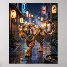 Ramen Tiger Neon Alley Poster