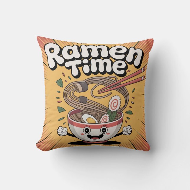 Ramen Time - Cute Tecknad Ramen Bowl Kudde (Framsida)