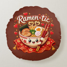 Ramen-tiskt – Söt Kawaii Ramen-skål Rund Kudde