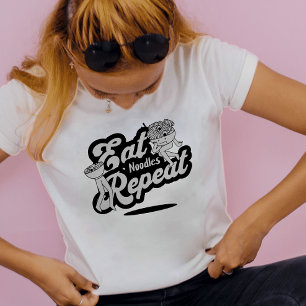Ramenälskare Nudel Tecknad Svart Vitt T Shirt