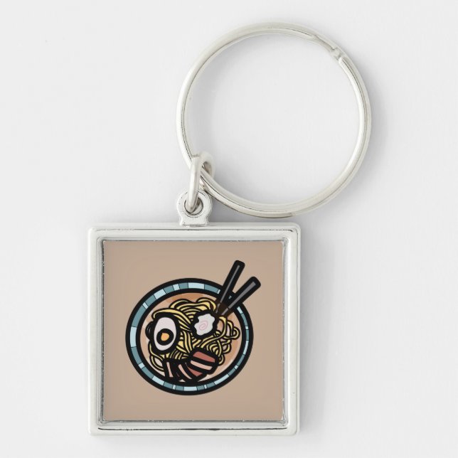 Ramenälskare söt japanska fyrkantig silverfärgad nyckelring (Framsidan)