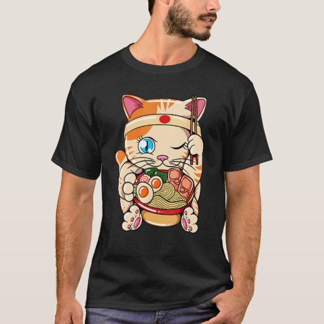 Ramenätande katt Baka japanska T Shirt (Framsida)
