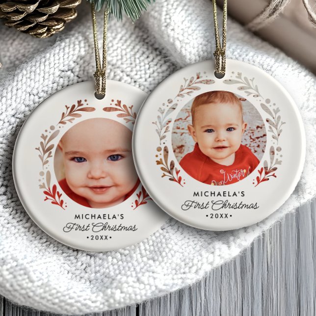 Ramens utklipp för två bilder - Barnets första jul Julgransprydnad Keramik (Skapare uppladdad)