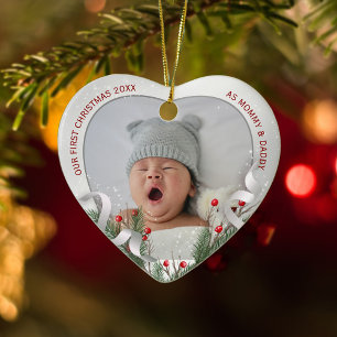 Ramfoto i silverram Jul för första gången Julgransprydnad Keramik