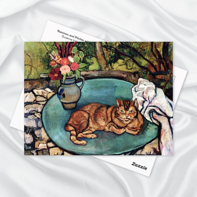 Raminou Cat Vas Carnations Suzanne Valadon Vykort (Skapare uppladdad)