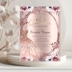 Ramla Virvlar Boho Blommor Klänning Quinceañera Inbjudningar
