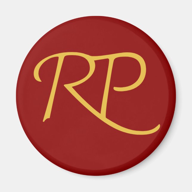 RAMO & PAUL logotyp röd guld rund Magnet (Framsidan)