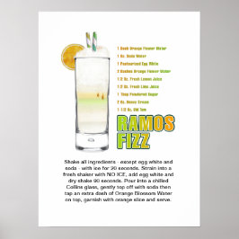 Ramos Gin Fizz Cocktail Recept Konst 18"x24" Affis Poster