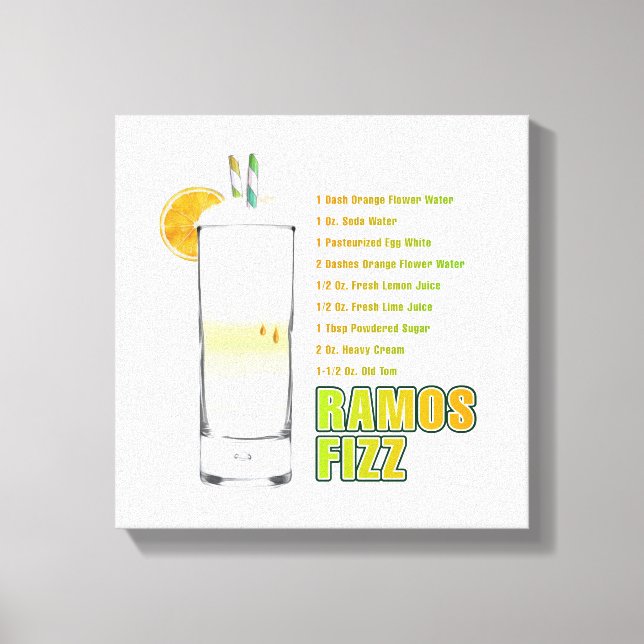 Ramos Gin Fizz Cocktail Recipe Art 12"x12" Canvastryck (Framsida)