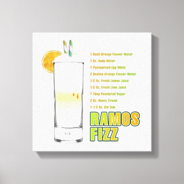 Ramos Gin Fizz Cocktail Recipe Art 12"x12" Canvastryck (Framsida)
