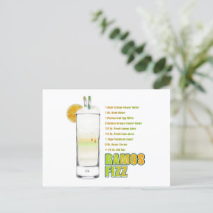 Ramos Gin Fizz Cocktail Recipe Art Vykort