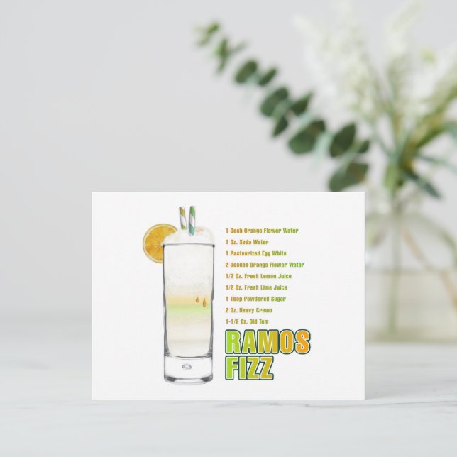 Ramos Gin Fizz Cocktail Recipe Art Vykort (Stående Fram)