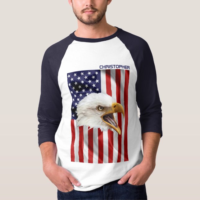 Rampant American Eagle, USA flagga, Patriotic T Shirt (Framsida)
