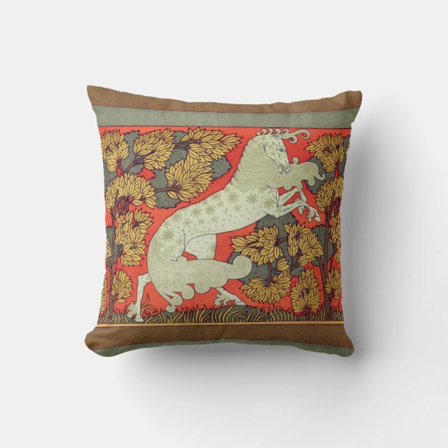 RAMPANT WHITE HORSE, TRÄD I WOODLAND Art nouveau Kudde (Framsida)