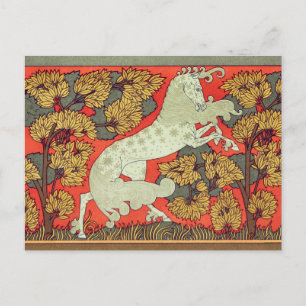 RAMPANT WHITE HORSE,TRÄD I WOODLAND Parchment Vykort