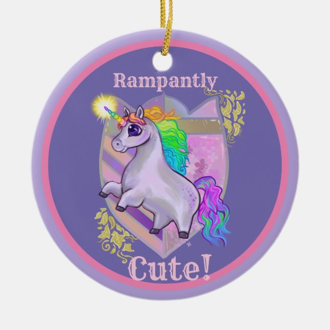 Rampating Cute Unicorn Julgransprydnad Keramik (Framsidan)