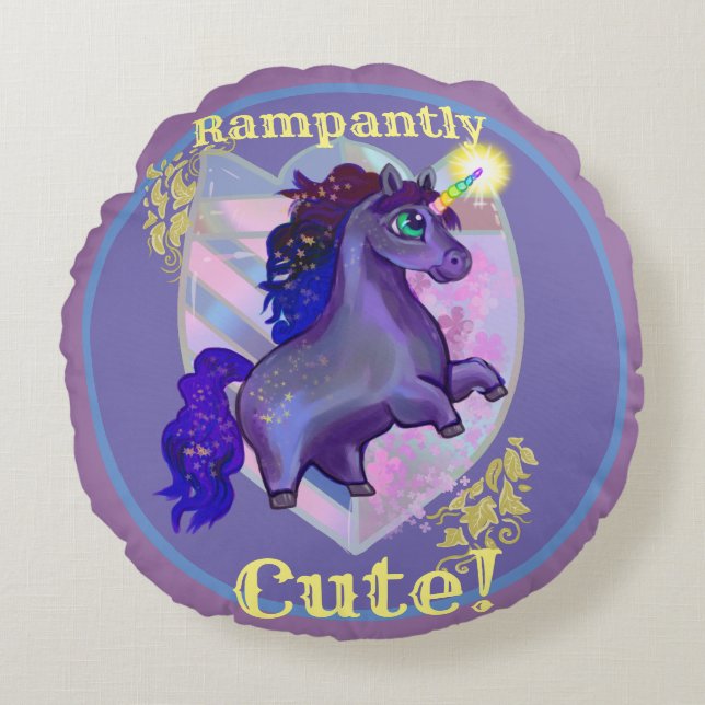 Rampating Cute Unicorn Rund Kudde (Framsidan)