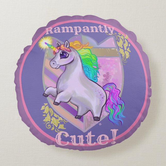 Rampating Cute Unicorn Rund Kudde (Framsidan)