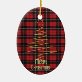 Ramsay Red Modern Klan Tartan och Motto Julgransprydnad Keramik