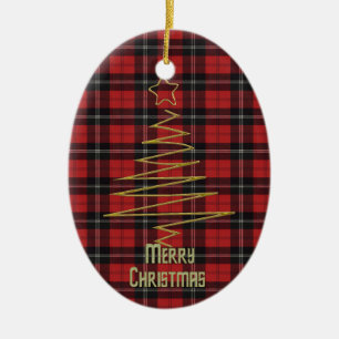 Ramsay Red Modern Klan Tartan och Motto Julgransprydnad Keramik