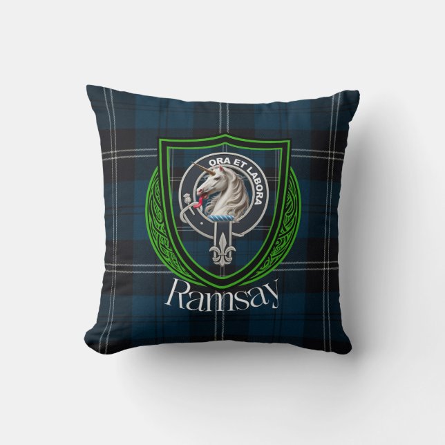 Ramsay skotska klanens tartan och vapen kudde (Framsida)