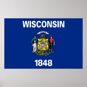 Ramutskrift med Flagga av Wisconsin, USA Poster