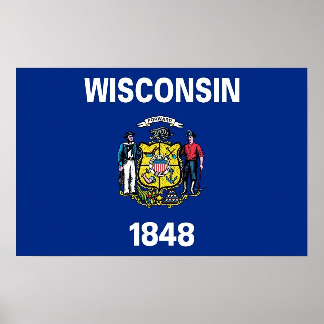 Ramutskrift med Flagga av Wisconsin, USA Poster (Framsidan)