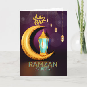 Ramzan Kareem Gyllene Måne Med Lyktor Lila Helgkort