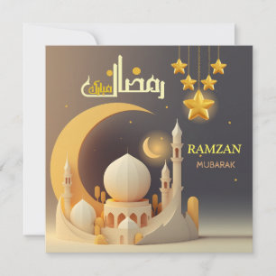 Ramzan Mubarak Typografi Moské & Gyllene Halvmåne Kort