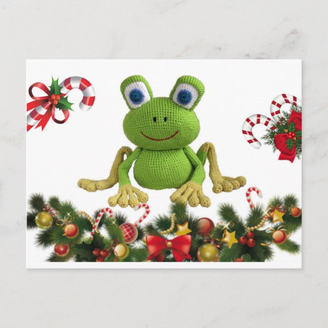 Rana de ganchillo para Navidad con sus dulces ... Vykort (Framsida)
