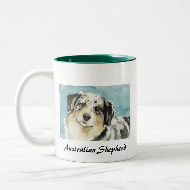 "Rånar den australian shepherd" hunden Ar Två-Tonad Mugg (Vänster)