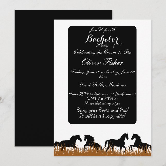 Ranch and Rides Thmet Bachelor Party Inbjudningar (Fram/baksida)