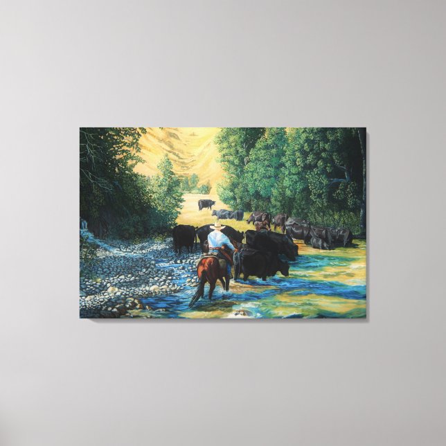 Ranch-häst och Angus-boskapsbesättning Canvastryck (Framsida)