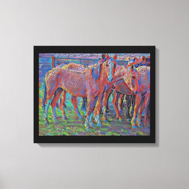 Ranch Horses Abstrakt Original Art Canvastryck (Framsida)