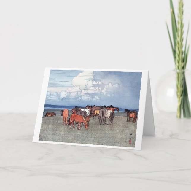 Ranch Horses, Hiroshi Yoshida, Woodcut Kort (Framsida)