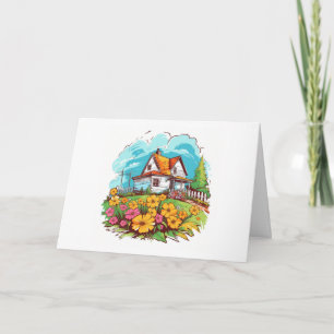Ranch House med Summer Flowers Blank Note Kort