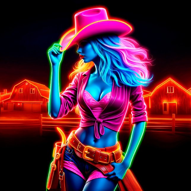 Ranch-kvinnan neon farm cowgirl söt rustik poster (Skapare uppladdad)