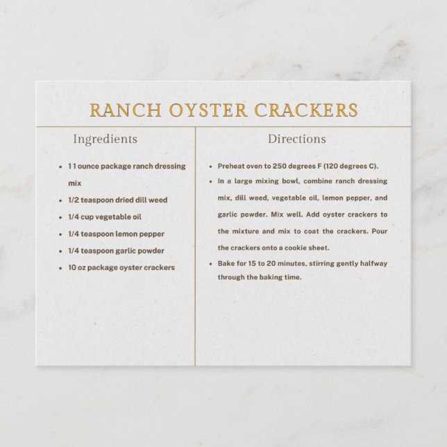 Ranch Oyster Crackers Recipe Thanksgiving Food Vykort (Framsida)