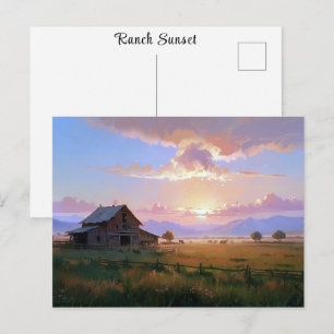 Ranch Solnedgång Soluppgång Målning Övergiven Gamm Vykort