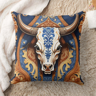 Ranch Style Western Tooled Leather Cow Head Kudde