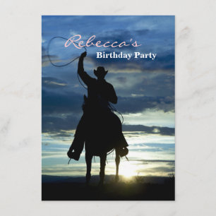Ranch sunset cowboy silhouette inbjudningar