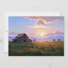 Ranch Sunset Sunrise Painting Abandoned Old Farm Julkort
