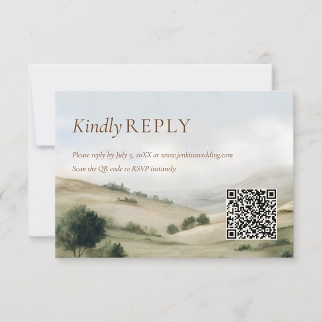 Ranch Utomhus Bröllop RSVP QR-kod Kort (Framsida)