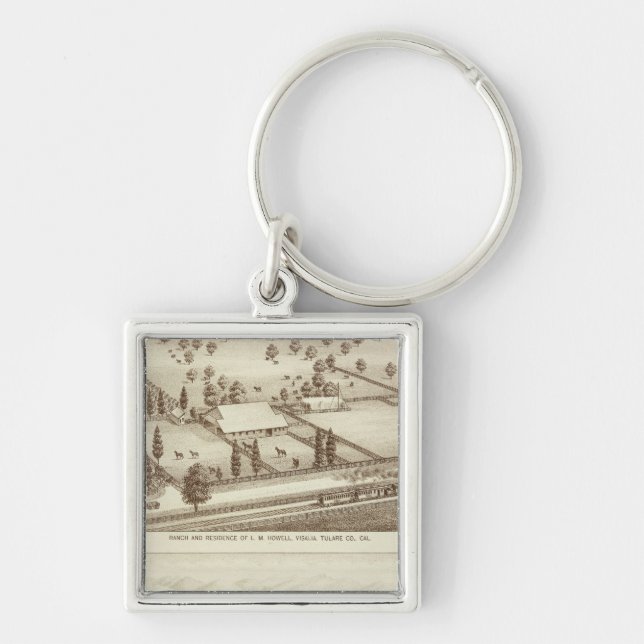 Ranches, Visalia, Cal Fyrkantig Silverfärgad Nyckelring (Framsidan)