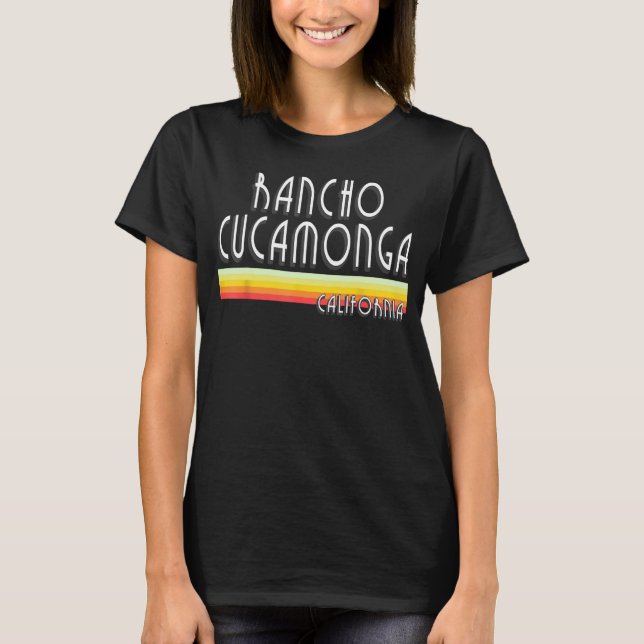 Rancho Cucamonga California Retro CA Linjer T Shirt (Framsida)