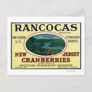 Rancocas Brand Cranberry Label Vykort