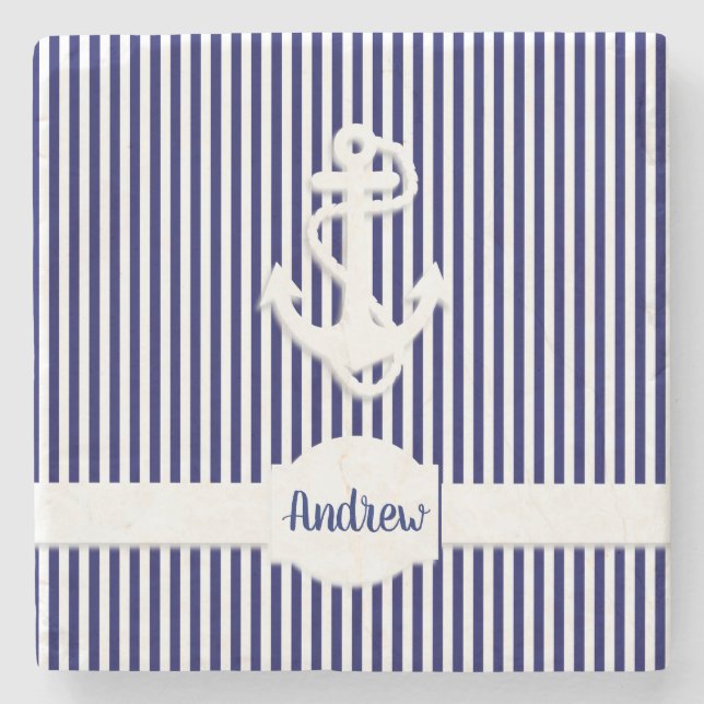 Rand & Anchor Monogram eller Namn Anpassningsbar Stenunderlägg (Framsidan)